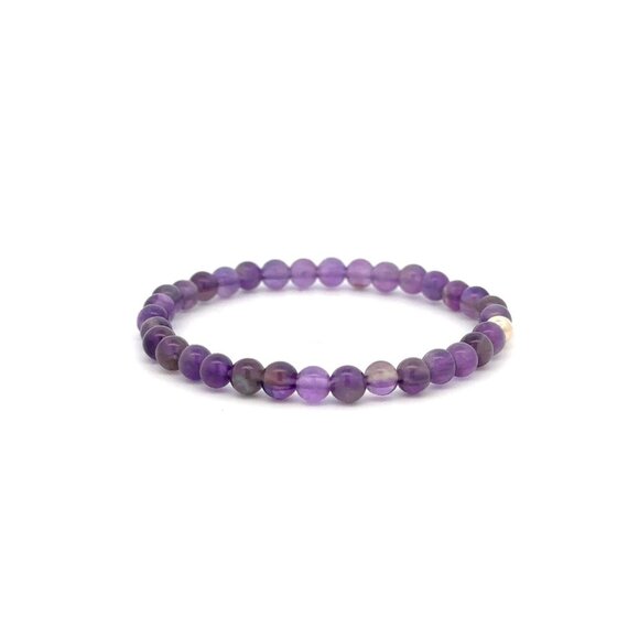 Amethyst Gemstone Beaded Stretch Bracelet with 14K Gold Accent Bead Handmade Nat - Picture 5 of 6